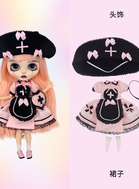 ICY DBS小布娃娃衣服恐怖鬼愿儿粉色护士裙套装19关节ob24娃衣