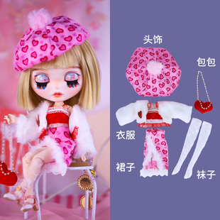 ICY 19关节娃衣 DBS小布娃娃衣服甜美爱心情人节包臀开叉长裙套装