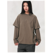 todaynowind 假两件LOGO印花轻绒感宽松长袖 T恤简约基础圆领长TEE