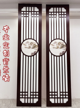 影视墙新中式电视背景墙雕花板仿古镂空花格木饰面屏风pvc木格栅