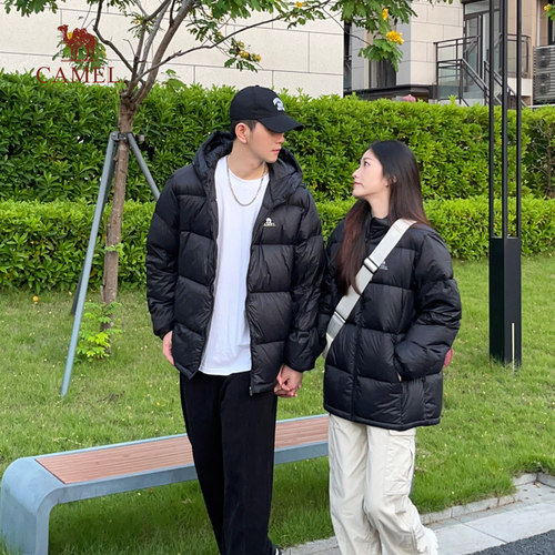 骆驼秋冬季羽绒服男女同款2025新款潮牌外套时尚黑色面包服外套