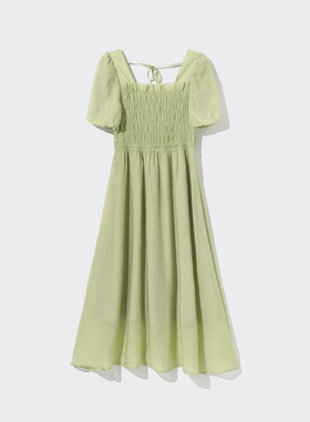 idole奕多法式束腰绿色连衣裙女夏季新款超仙天丝裙子温柔风长裙