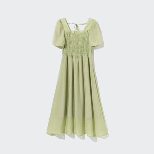 idole奕多法式束腰绿色连衣裙女夏季新款超仙天丝裙子温柔风长裙