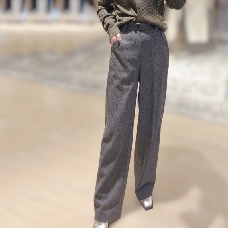 蔚雯高腰休闲深灰色长裤裤子