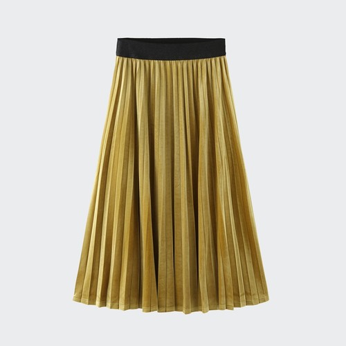 奕多中长百褶裙松紧腰半身裙