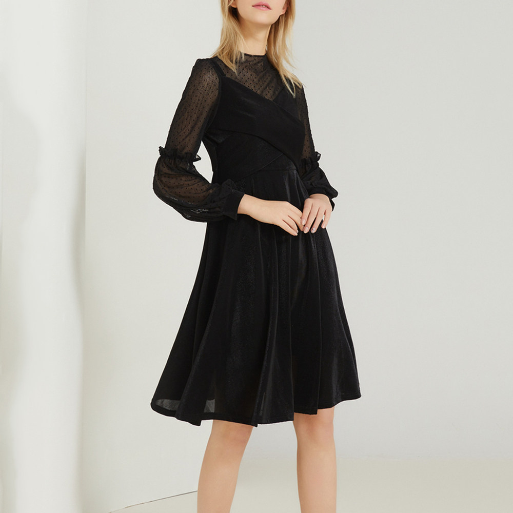 蔚雯设计感a字裙拼接连衣裙