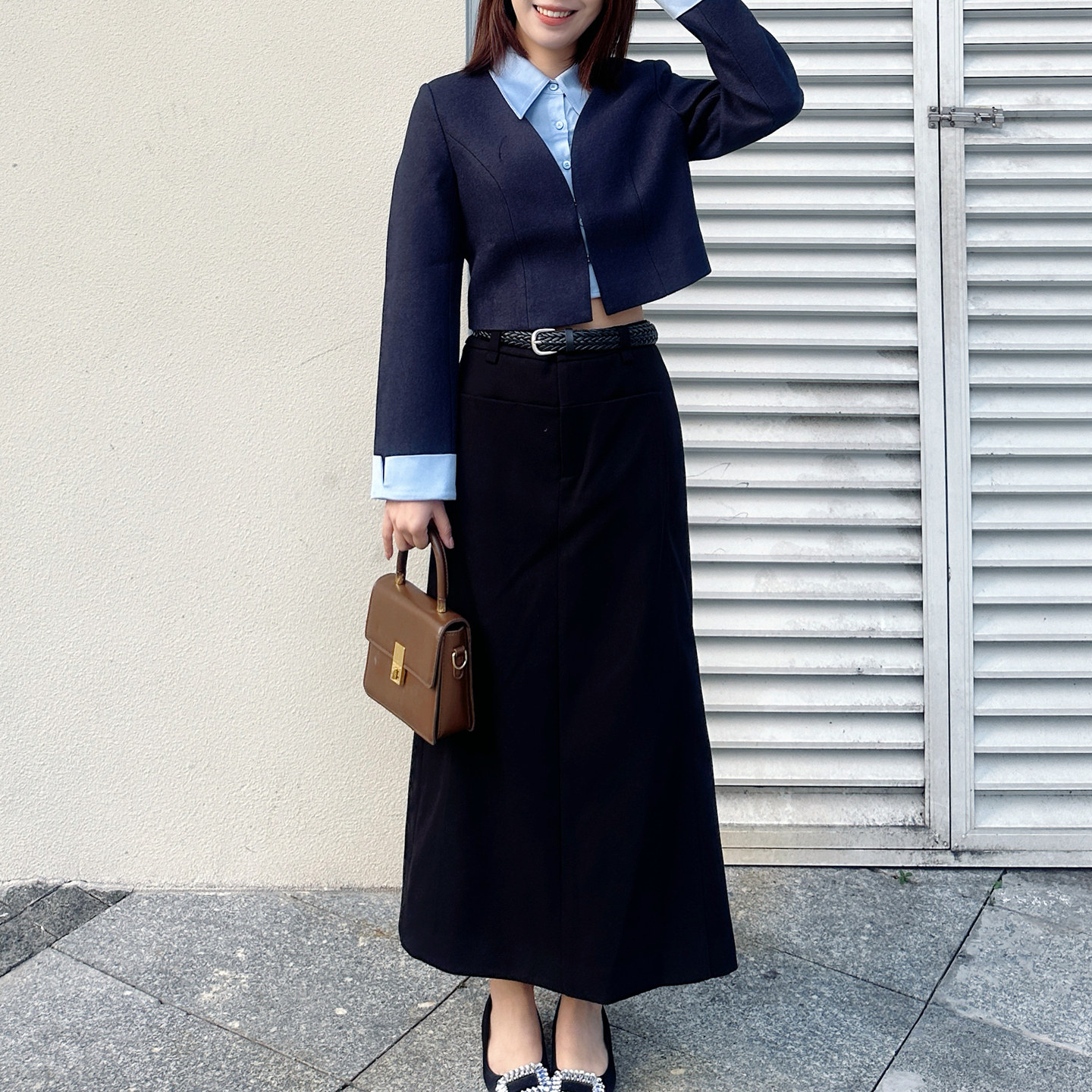 velwin蔚雯2025冬季新款百搭黑色高腰半身裙女通勤中长款气质裙子