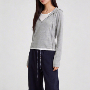 百搭假两件连帽针织衫女薄款2026夏季新款显瘦设计感休闲套头上衣