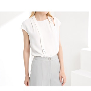 伊诗夏兰薇设计感小众白色短袖气质上衣女夏新款显瘦圆领洋气小衫