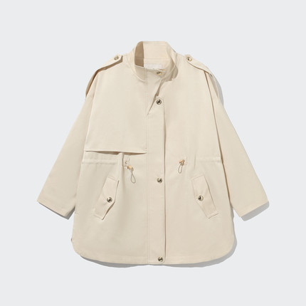 idole奕多2024春季新款英伦风休闲风衣女小个子高级感中长薄外套