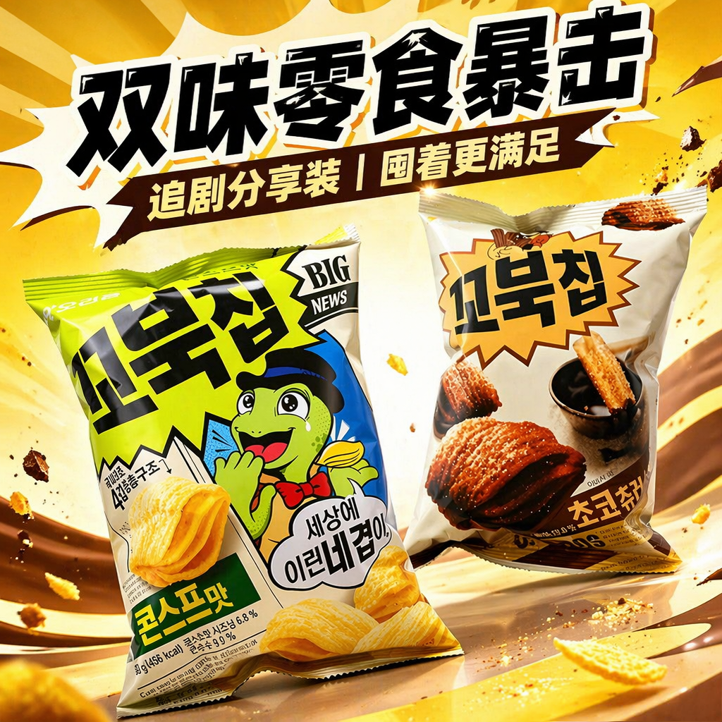 韩国进口零食包邮好丽友乌龟玉米片龟壳型玉米脆片小吃休闲食品