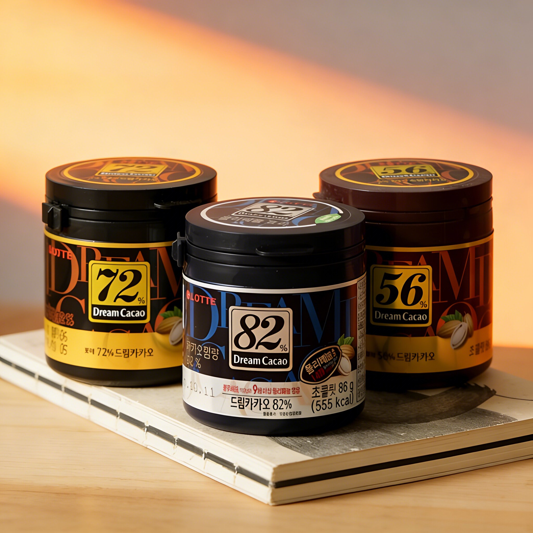 韩国乐天梦巧克力豆罐装 浓度56%72%82% 黑巧纯可可脂网红零食