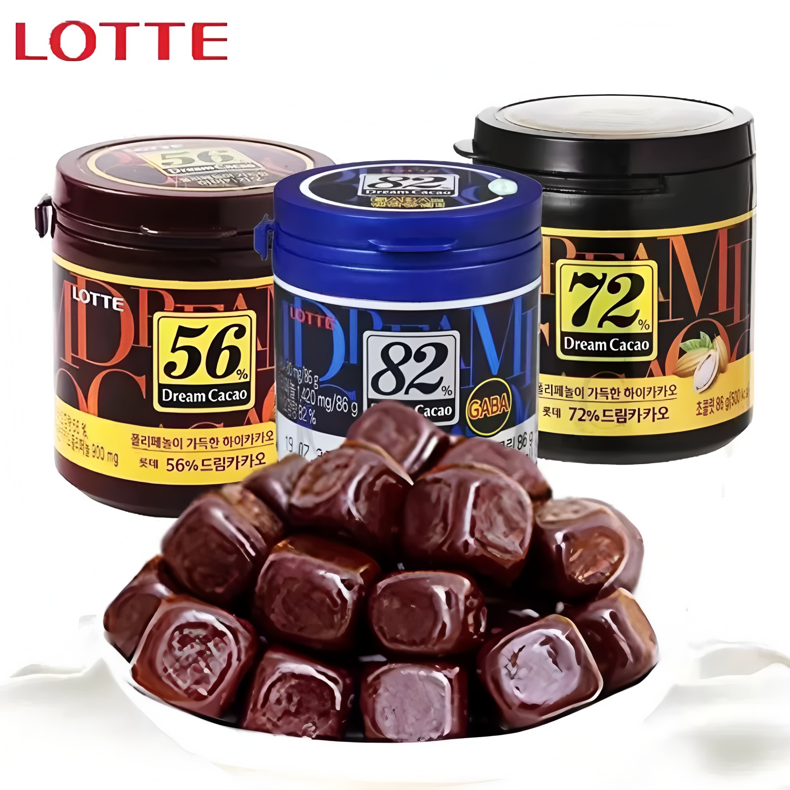 韩国进口乐天黑巧克力豆脆米味56%72%82%罐装巧克力桶装休闲零食