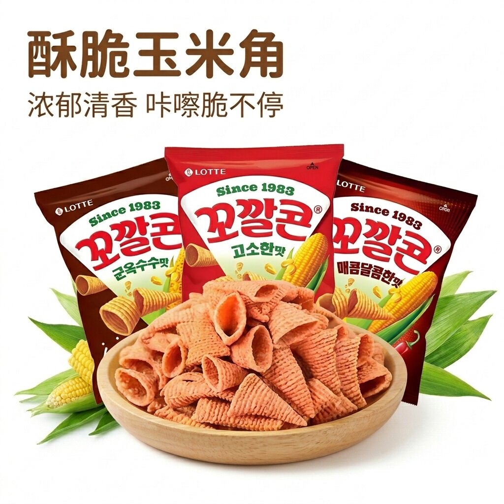 韩国进口Lotte乐天玉米脆角67g妙脆角辣味尖角脆膨化休闲零食包邮