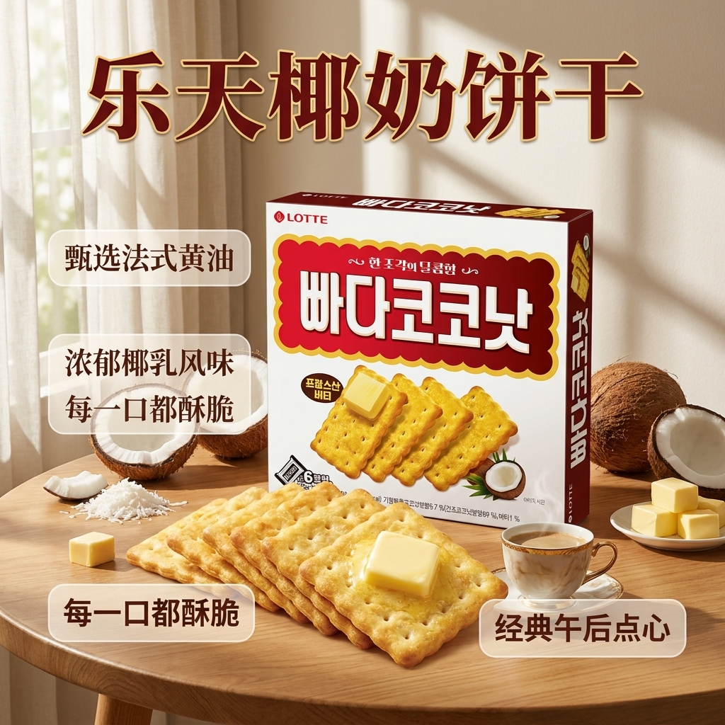 韩国进口乐天lotte黄油蜂蜜椰奶饼干300g 休闲零食品 零食小吃