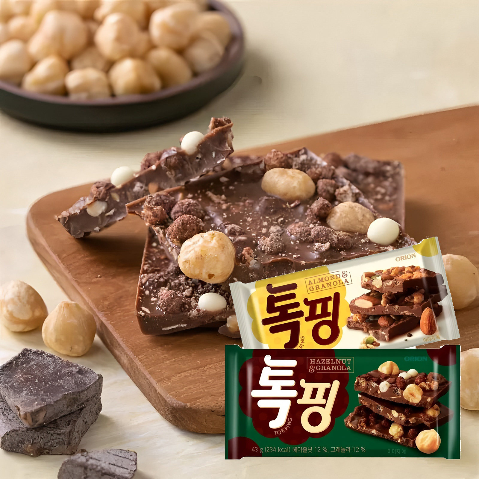 韩国进口ORION好丽友网红榛子扁桃仁坚果麦片巧克力排块休闲零食