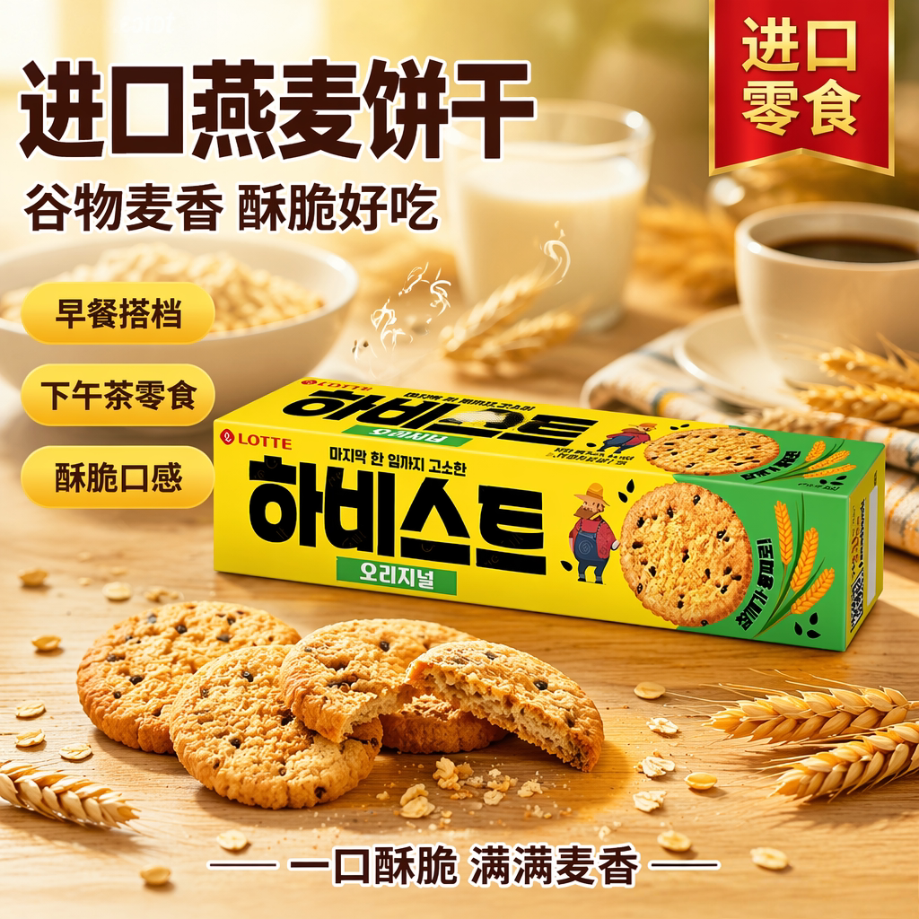 韩国进口零食 乐天黑芝麻酥脆饼干100g早餐代餐 零食小吃 休闲食
