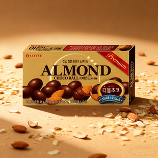 韩国进口零食乐天扁桃仁巧克力46g巧克力豆零食小吃休闲食品
