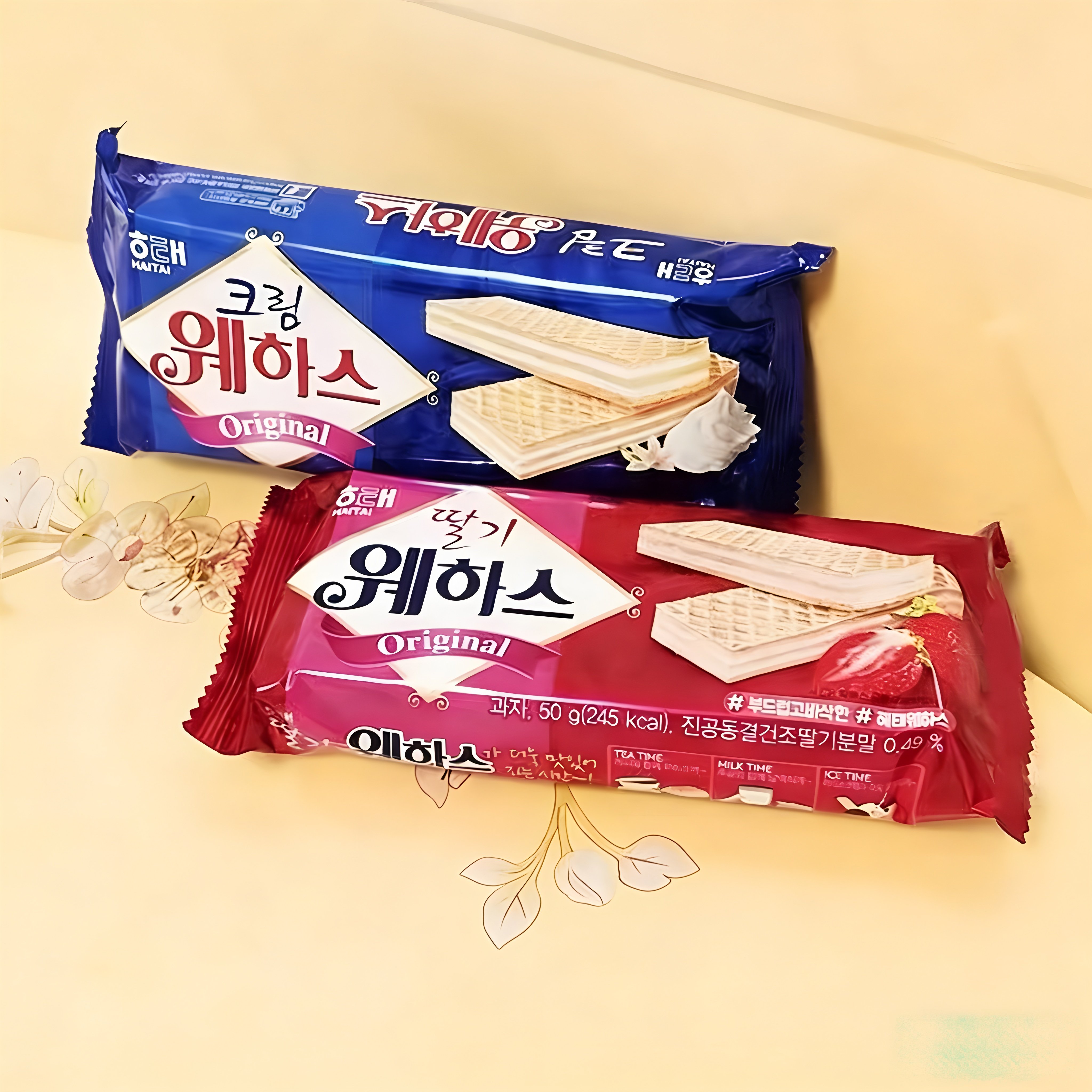 韩国进口食品进口零食海太草莓味奶油味威化饼干酥脆休闲奶油夹心