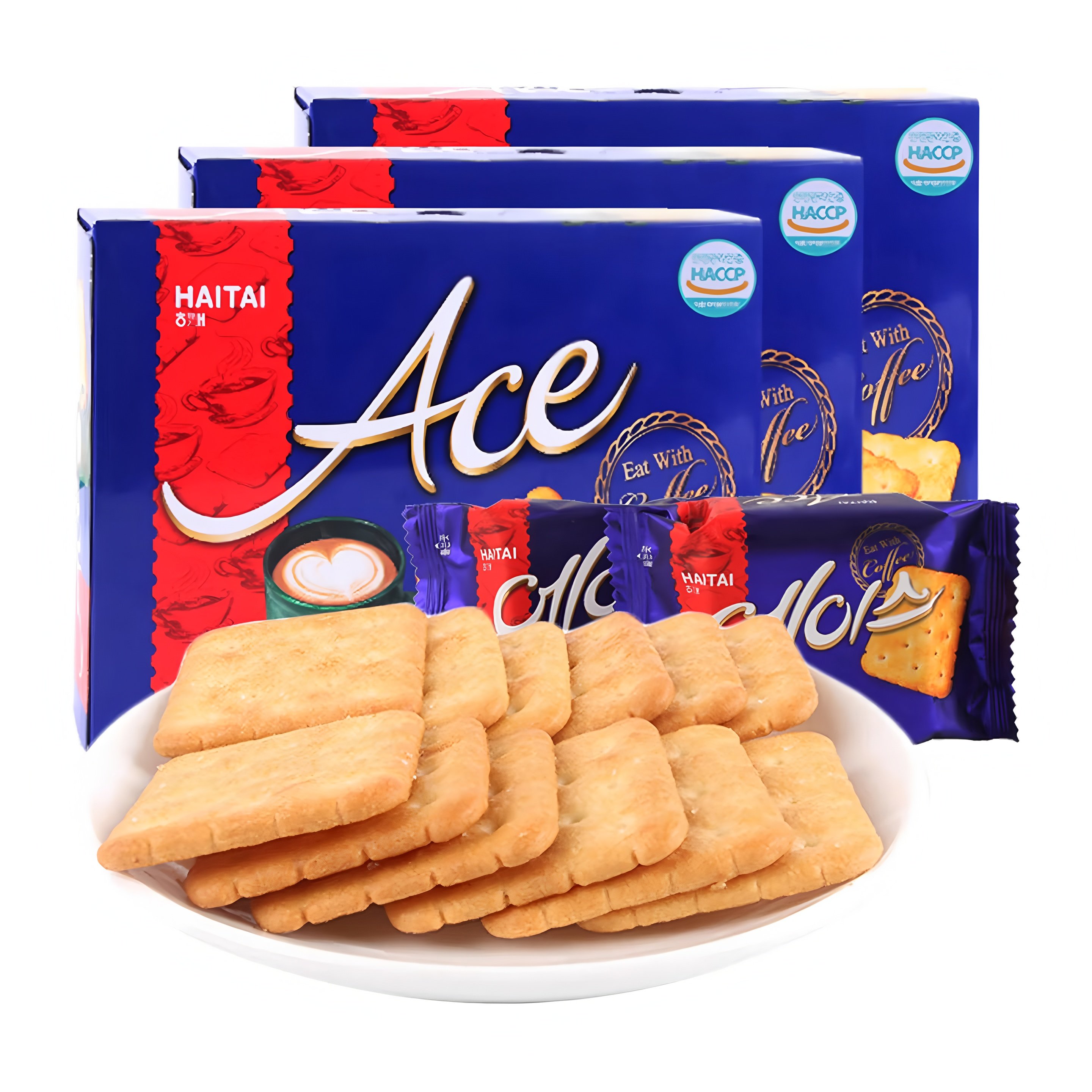 韩国进口零食海太ace苏打咸味饼干薄脆364*2盒零食小吃 休闲食品