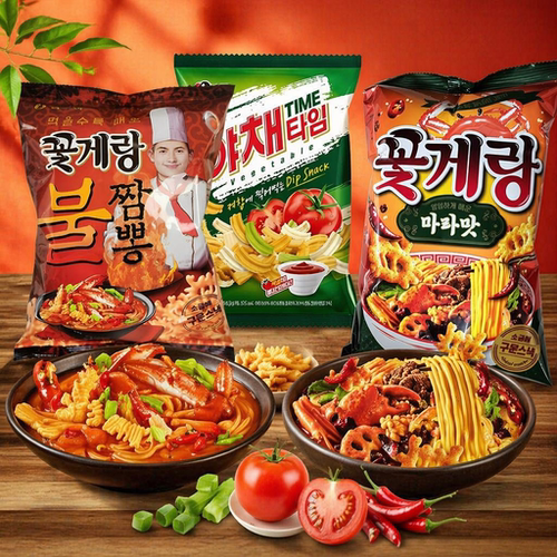 韩国进口宾格瑞螃蟹形状膨化脆花蟹片辣味蔬菜味70g休闲办公零食