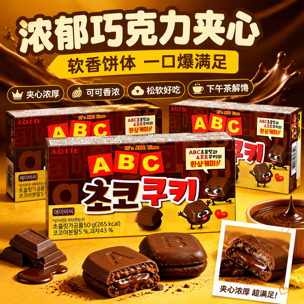 韩国进口LOTTE乐天ABC巧克力味饼干字母曲奇休闲小吃网红零食