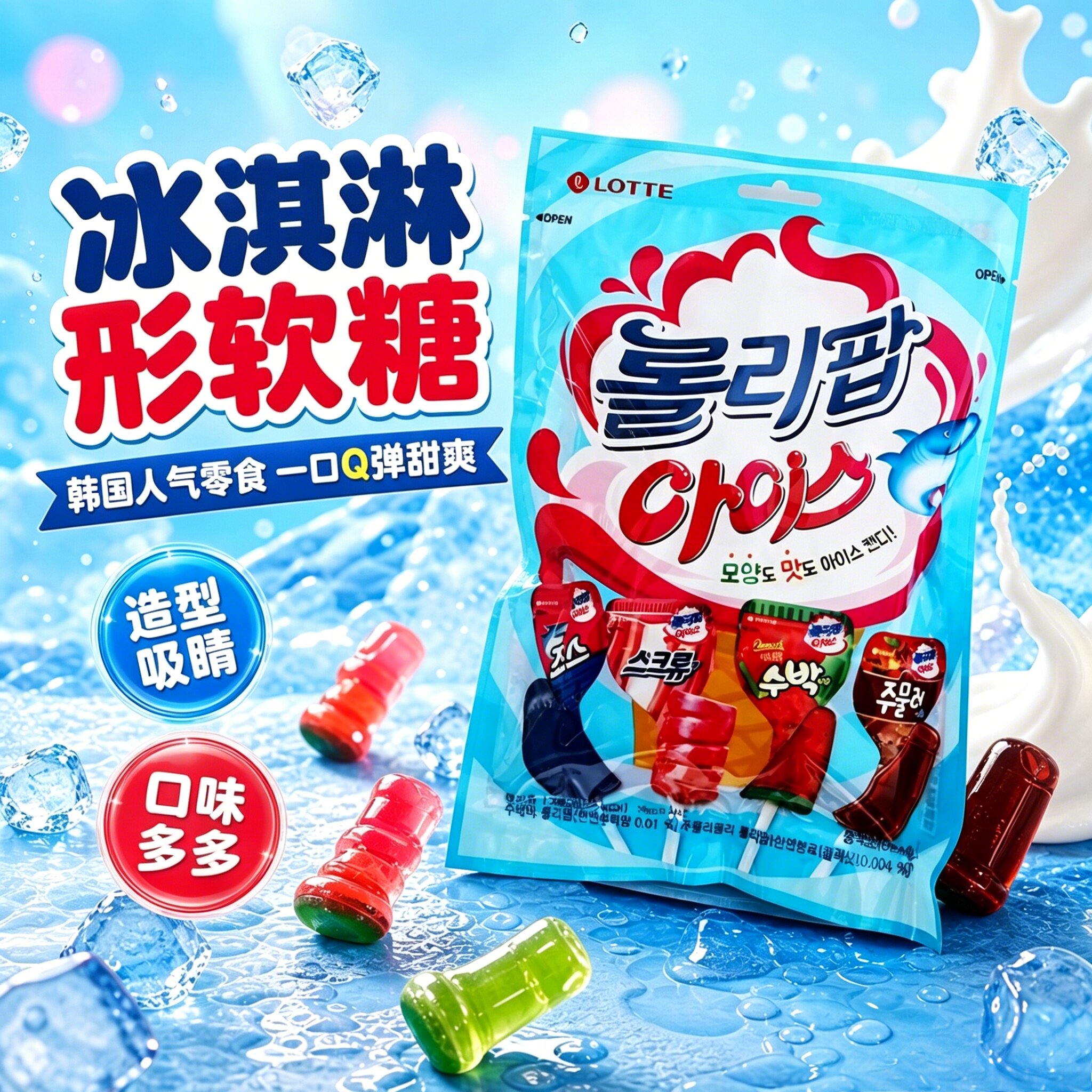 韩国进口零食品乐天棒棒糖袋装132g可爱创意儿童糖果12支多种口味
