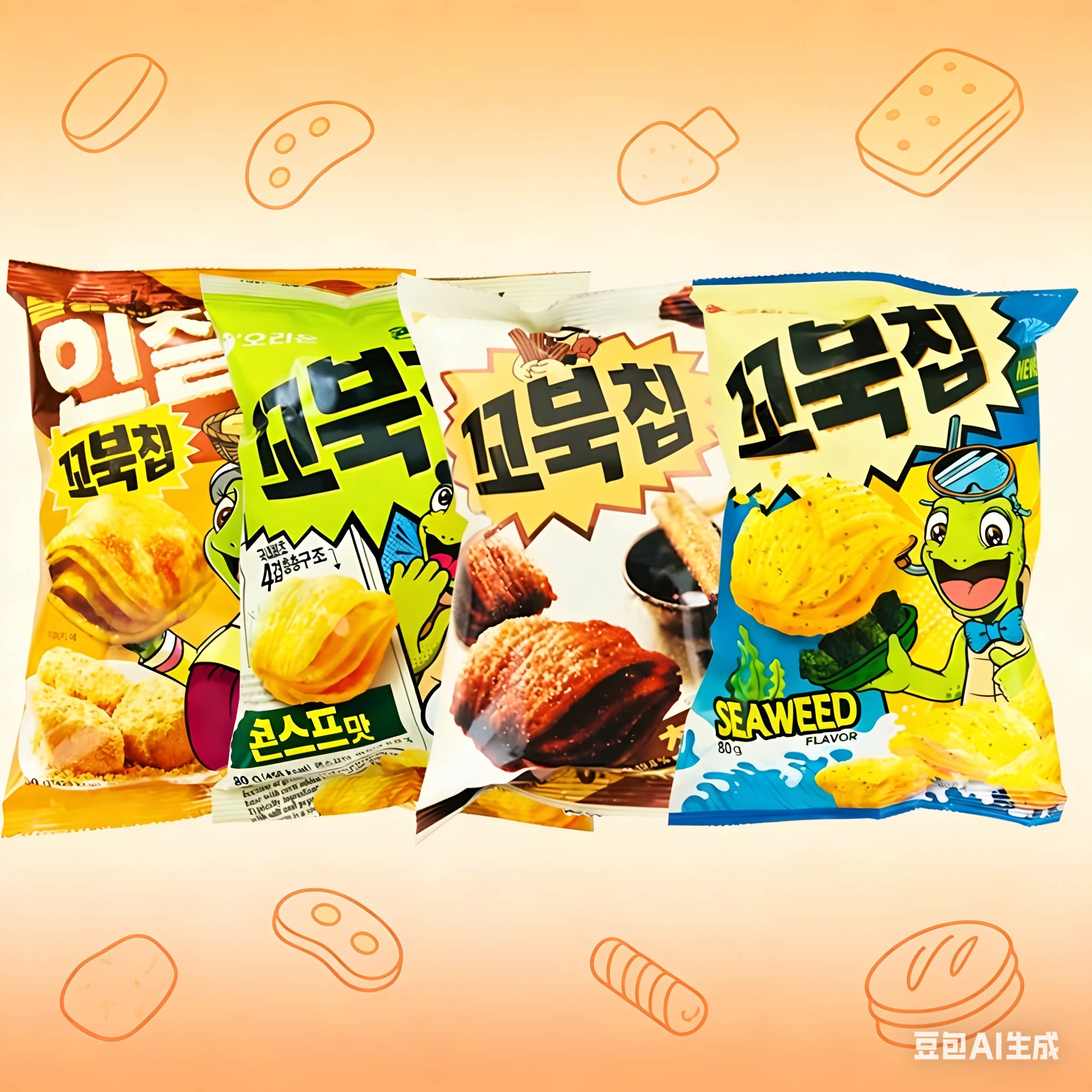 韩国原味零食好丽友乌龟玉米片龟壳型玉米脆片小吃休闲网红食品