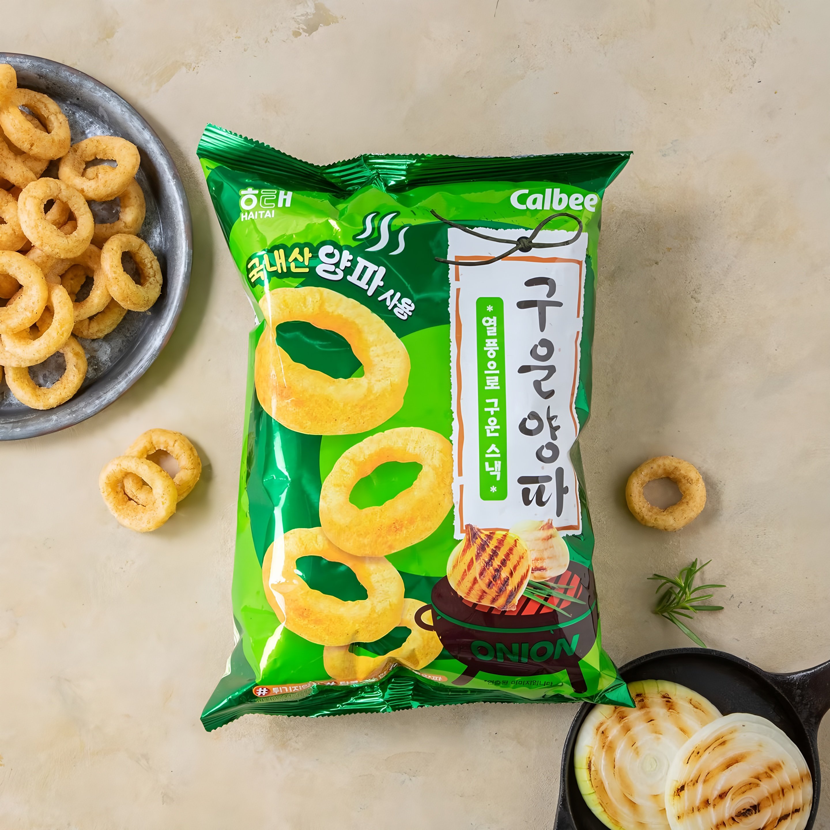 韩国进口零食海太洋葱圈经典碳烤洋葱圈韩式膨化70g休闲风味食品