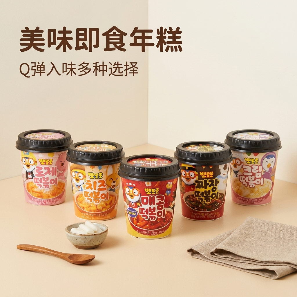 韩国进口啵乐乐奶油芝士炸酱炒年糕条辣味杯装方便速食儿童零食