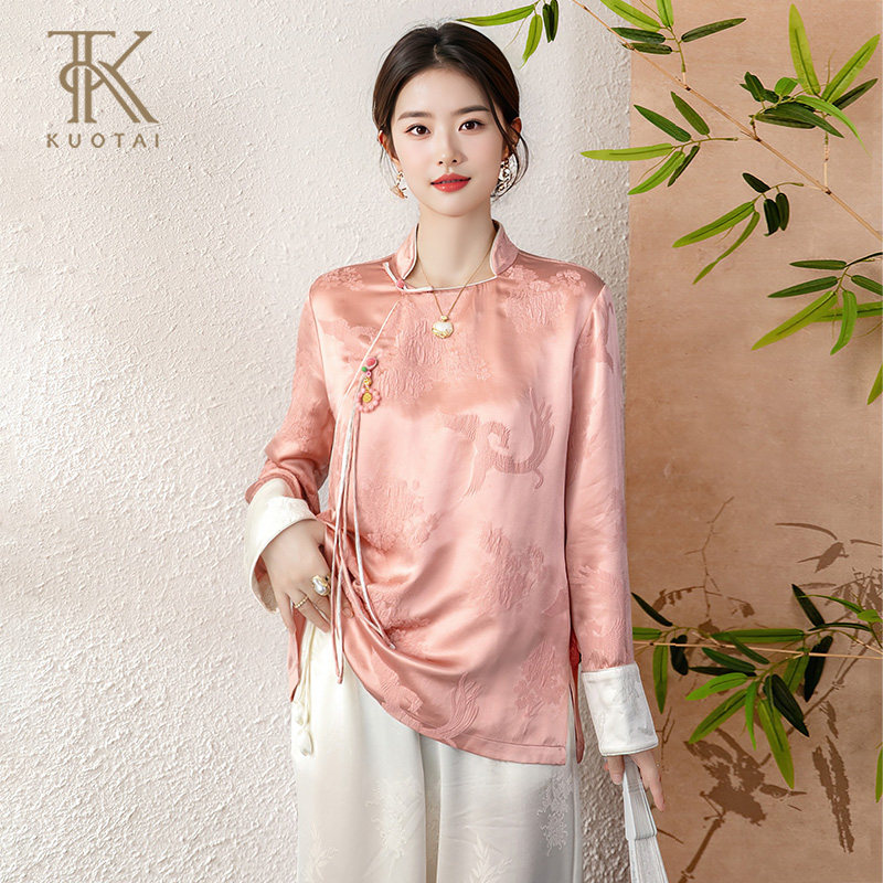 阔太新中式斜扣衬衫女2025春夏新款国风复古气质优雅立领提花上衣,女装/女士精品,衬衫,淘宝优惠券,粉丝福利购,淘宝优惠卷