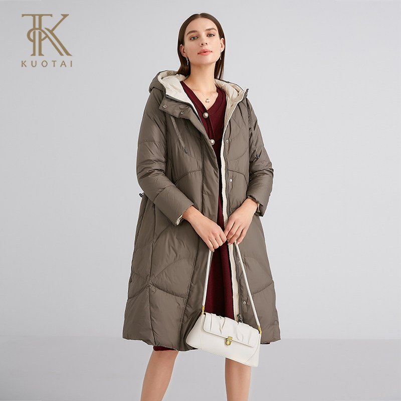 阔太90白鸭绒轻薄羽绒服女小个子短款冬装立领长袖外套中长款拉链