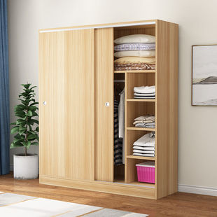 木质衣橱 衣柜现代简约实木推拉门柜子家用卧室出租房小型简易组装