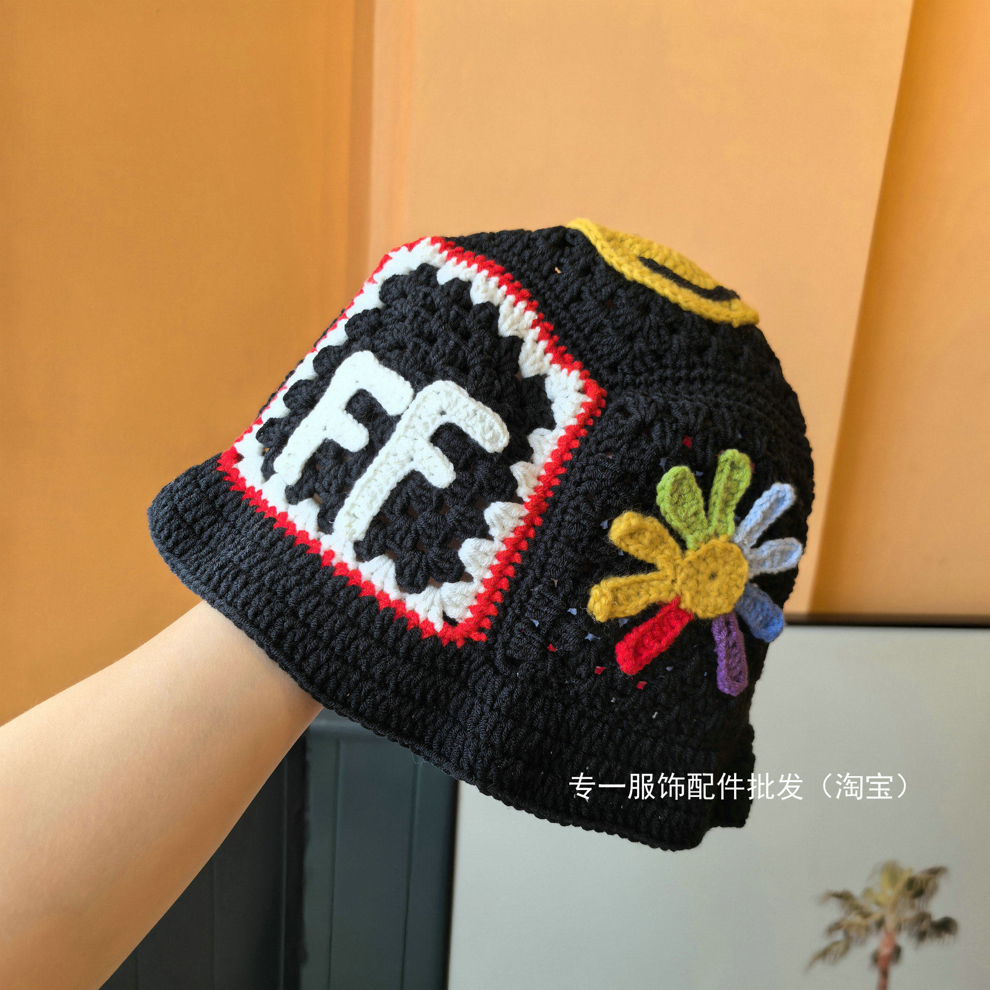 权志龙GD同款小雏菊手工钩织毛线渔夫帽子秋冬个性重工时尚盆帽潮