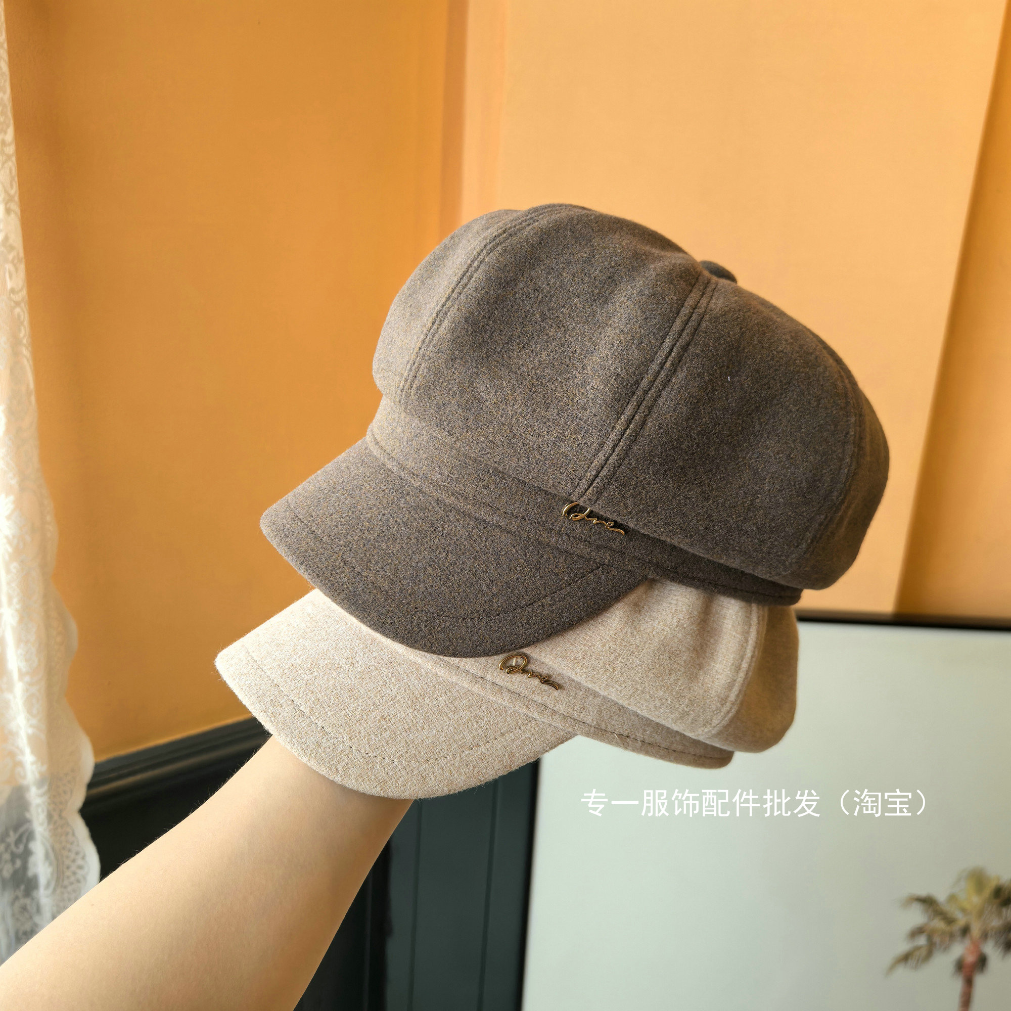 日系复古毛呢八角帽女秋冬报童帽