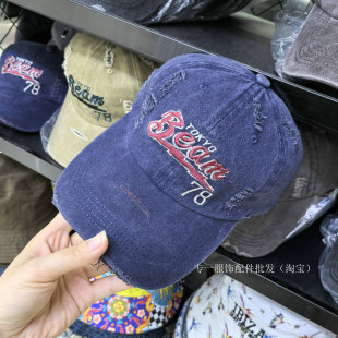做旧复古水洗破洞鸭舌帽字母棒球帽男女休闲韩版 软顶宽檐刺绣帽子