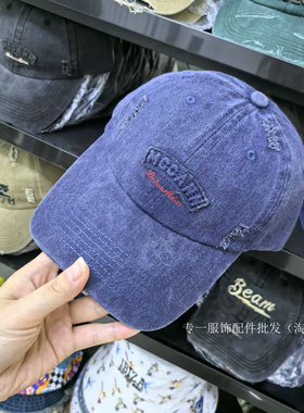 做旧水洗字母棒球帽女四季复古
