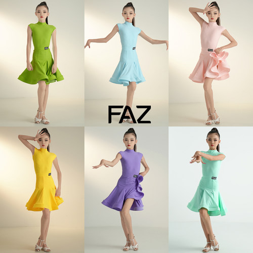 FAZ夏季欧标赛服拉丁舞比赛规定舞服女童专业标准无袖包肩赛服装