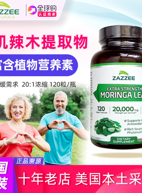 美国ZAZZEE有机辣木叶提取物补充剂胶囊20:1浓缩Moringa Leaf