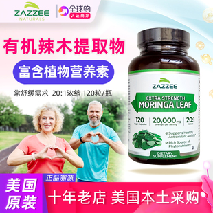 美国ZAZZEE有机辣木叶提取物补充剂胶囊20 Leaf 1浓缩Moringa