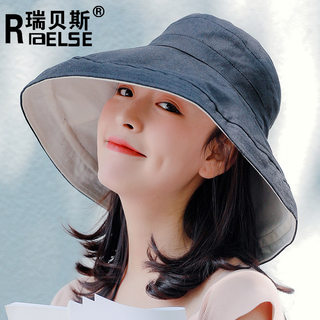 帽子夏季日系双面拼色大沿春秋渔夫帽女士遮阳帽防晒帽子韩可折叠