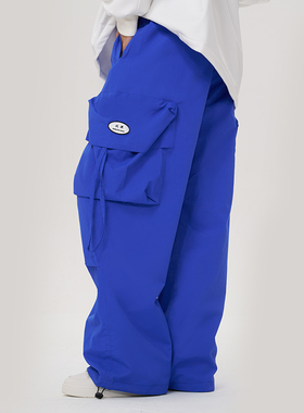 北渊滑雪裤男女款单板大口袋蓝色小众工装宽松裤子防水保暖雪裤