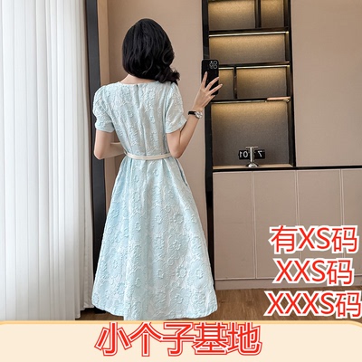 155矮个子XXXS小个子夏季150cm显高泡泡袖连衣裙致提花高腰中长裙