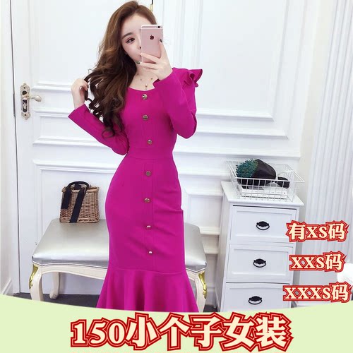 秋装矮个子150cm加小码女装XXXS显高2026荷叶边单排扣时尚连衣裙
