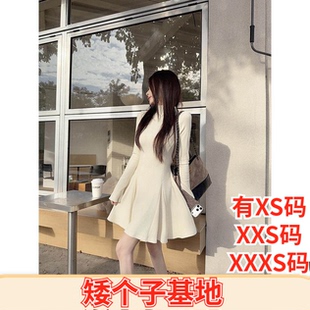 155cm小个子150加小码XXXS显高冬装女装半高领长袖连衣裙女内搭裙