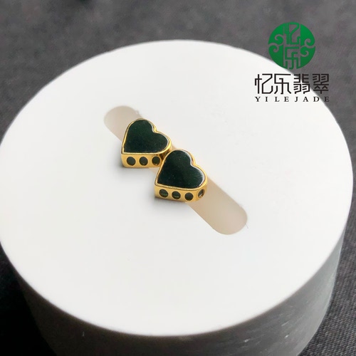 缅甸天然A货翡翠墨翠爱心耳钉18k黄金镶嵌高品质墨翠爱心耳钉