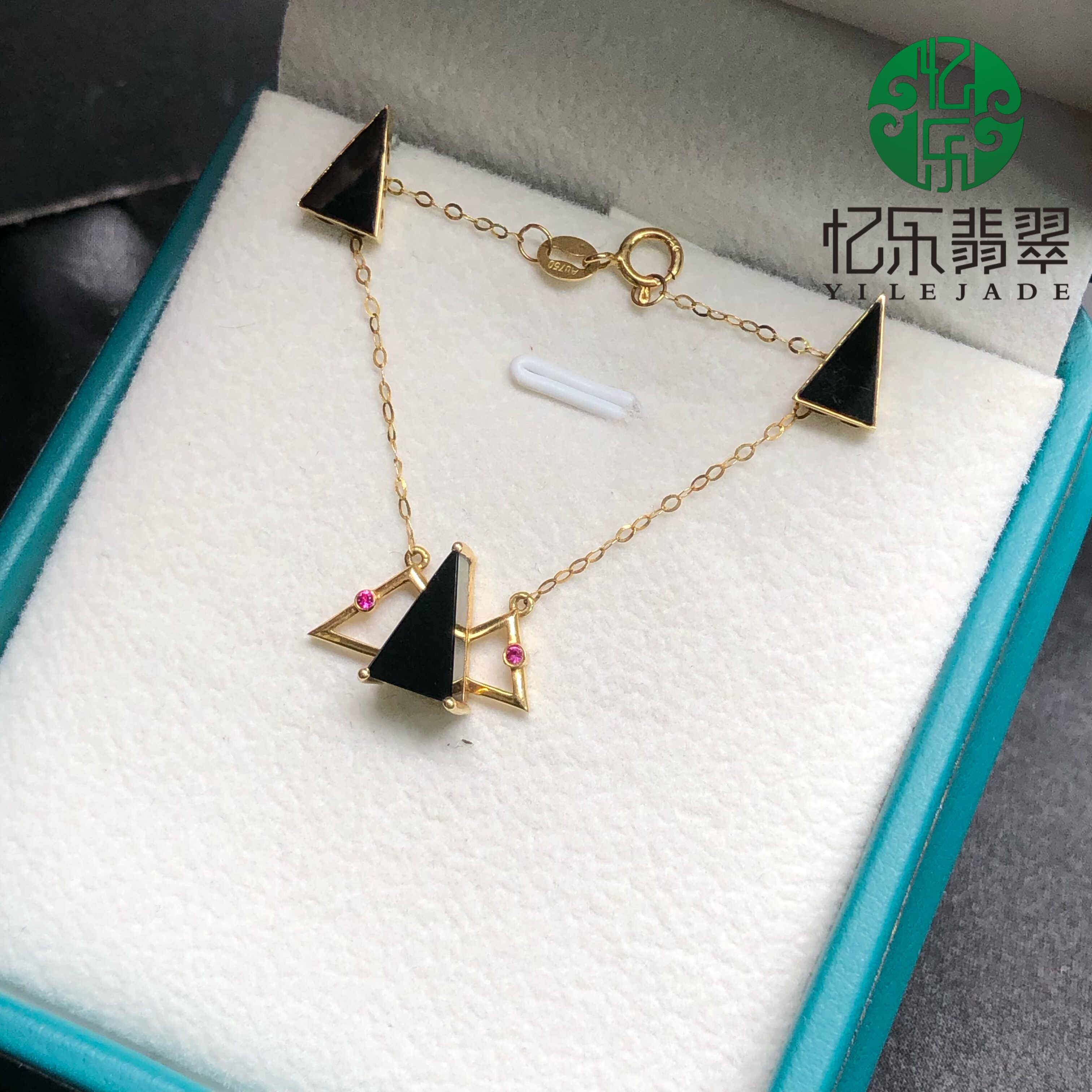 缅甸天然A货翡翠墨翠爱心项链墨翠爱心吊坠18k金镶嵌送女友送妈妈