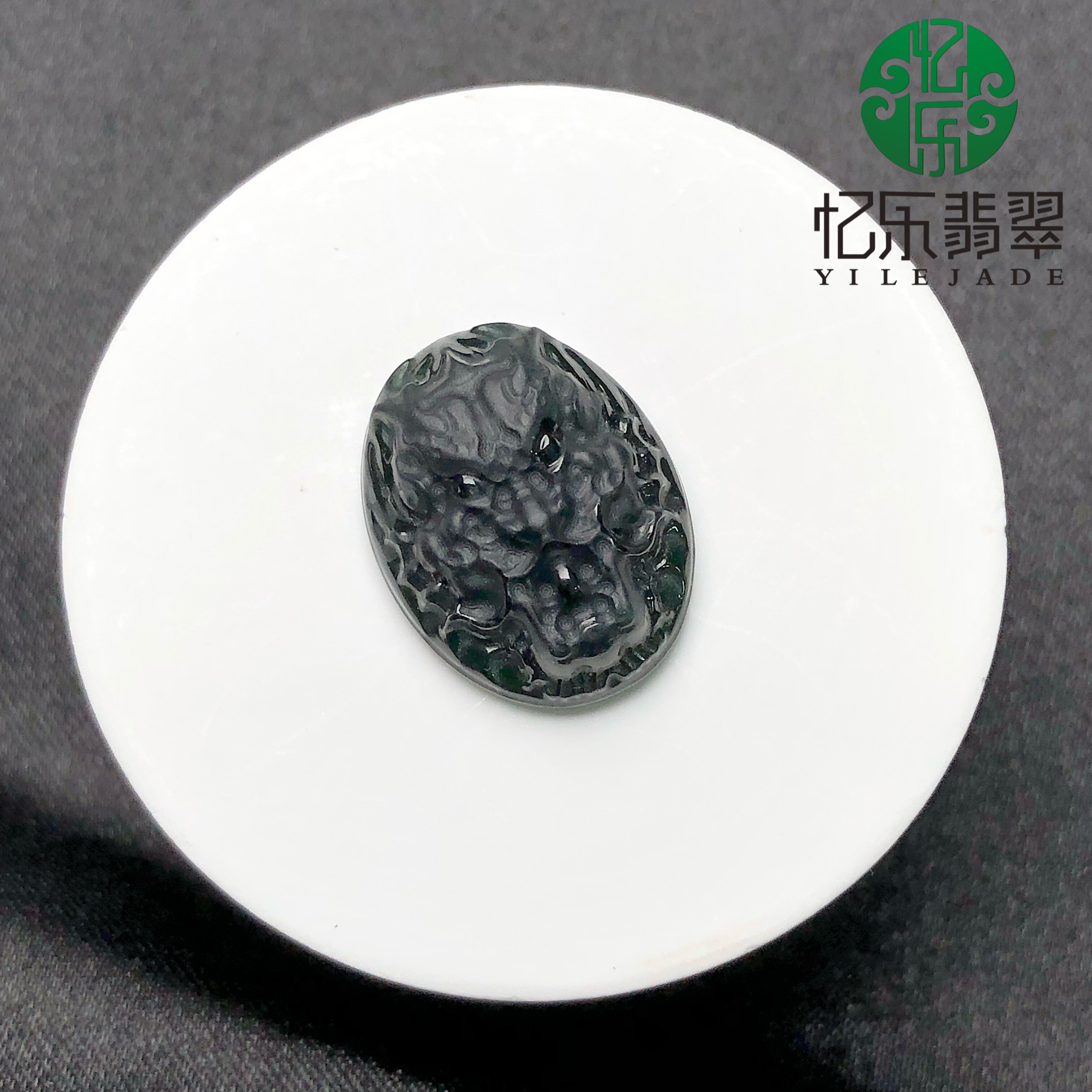 缅甸天然翡翠墨翠A货龙头戒面裸石墨翠龙头戒指可代镶嵌