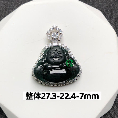 缅甸天然A货翡翠墨翠S925银镶佛公吊坠送女友送闺蜜送妈妈礼物