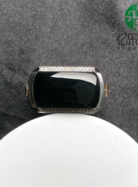 缅甸天然A货翡翠墨翠马鞍戒指18k金镶嵌马鞍戒送男友送兄弟送爸爸